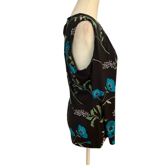 Calvin Klein Janice Pleated Neck Knit Top Size L Sleeveless Black Floral Career - Picture 6 of 13